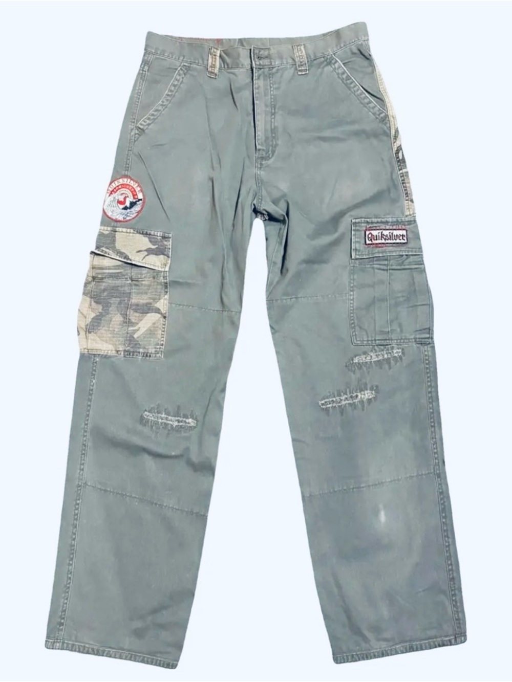Quiksilver Sage Green Cargo Pants with Camo Patch